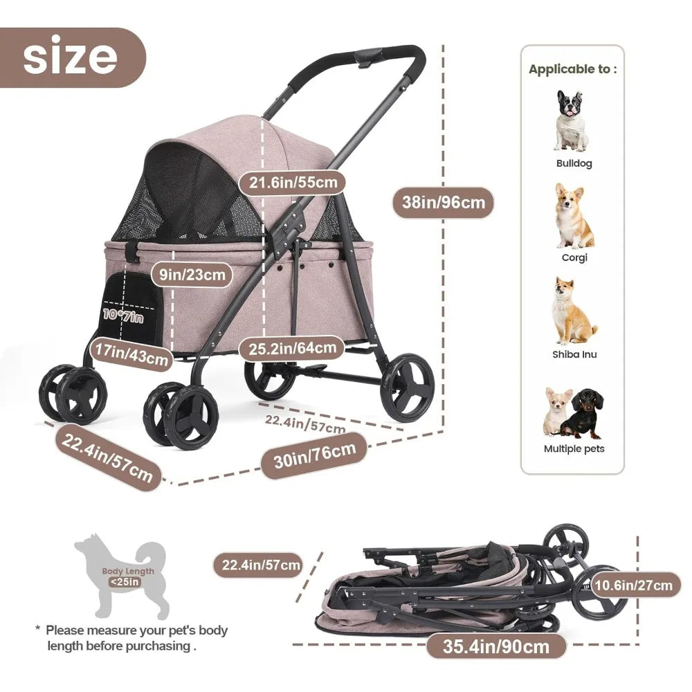 Larger Capacity Dog Stroller for Large Dogs, Update Pet Stroller for Medium Dogs Up to 20-66lbs, 4 Wheel All-Terrain with C