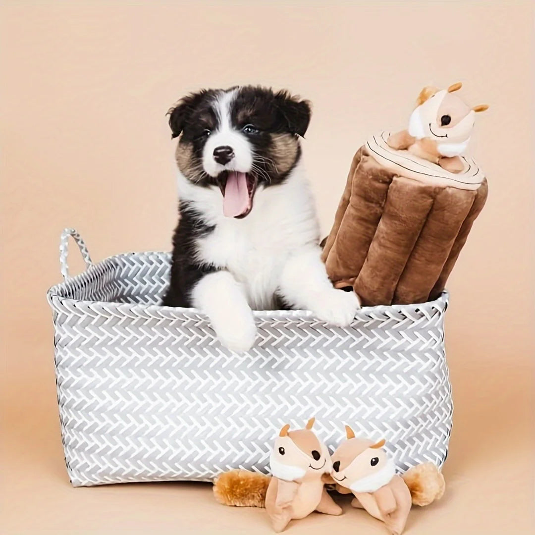 Interactive Plush Squirrel Dog Toy - Soft Brown Furry Hide-and-Seek Puzzle for Small to Medium Dogs, Durable & Safe Chewing Comp