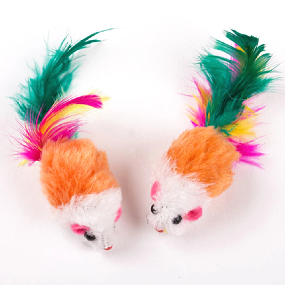 10 Pcs False Mouse Cat Toys Colorful Feather Kitten Toys Pet Toys Funny Playing Toys for Indoor Cats Kitten Puppy Pet Supplies