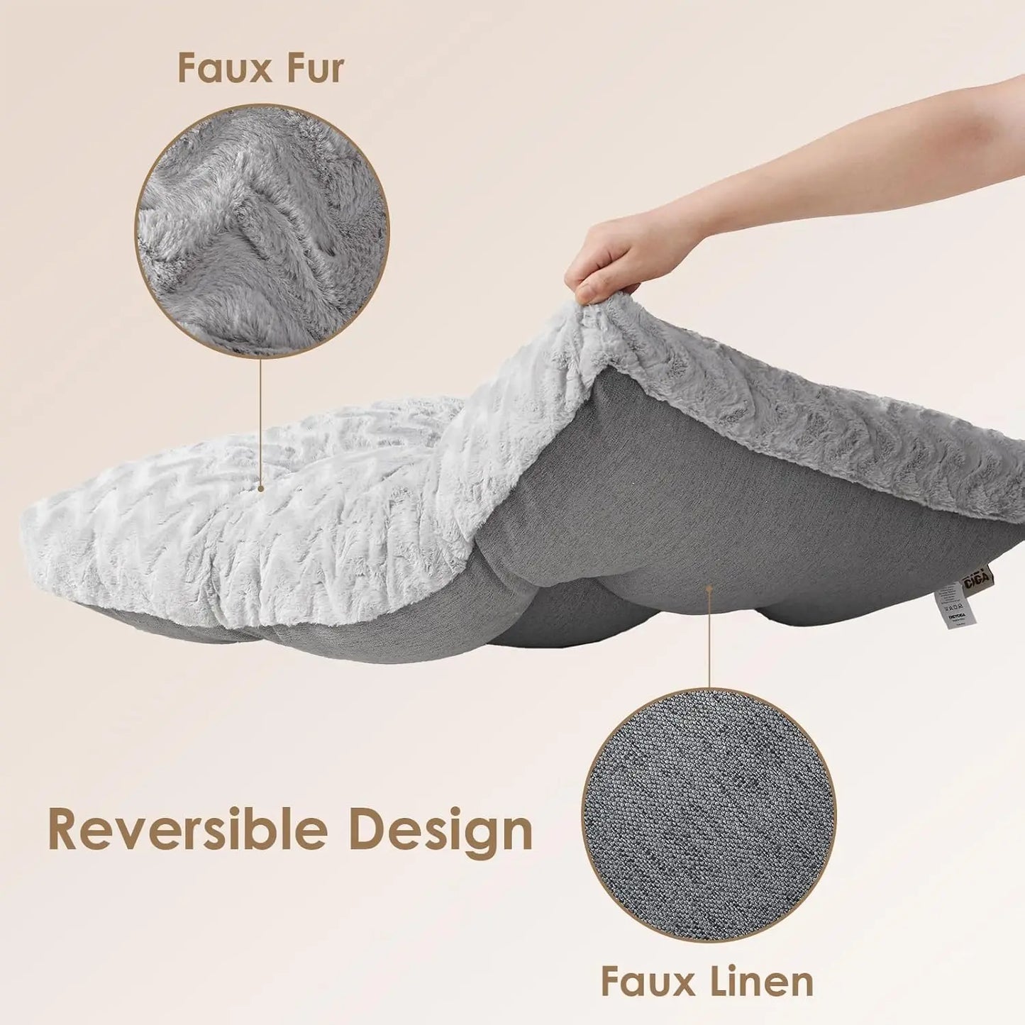 Washable XL Dog Crate Bed, Reversible Plush Faux Fur Mat, 41' x 27' x 4', Grey