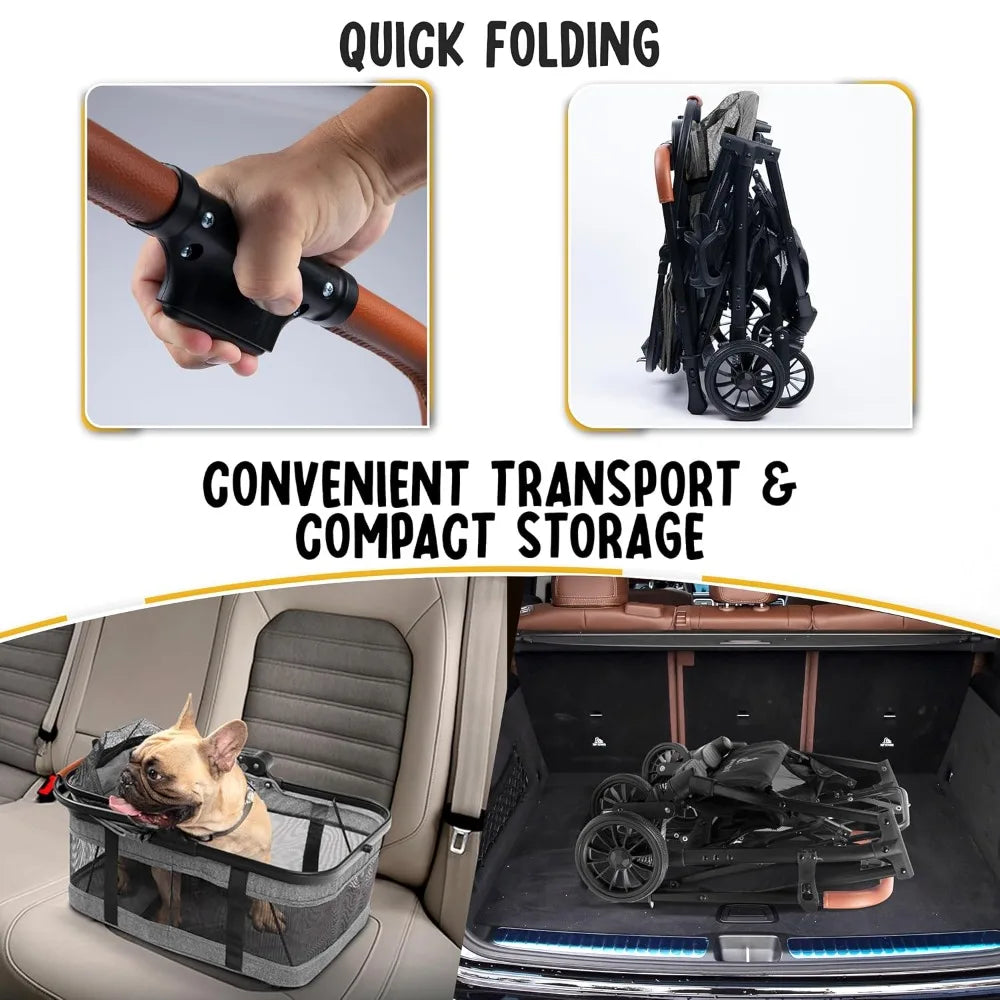 Stroller with Detachable Carrier - Ideal for Small to Medium Dogs & Cats - Compact & Convenient Design - Easy Assembly Pet S