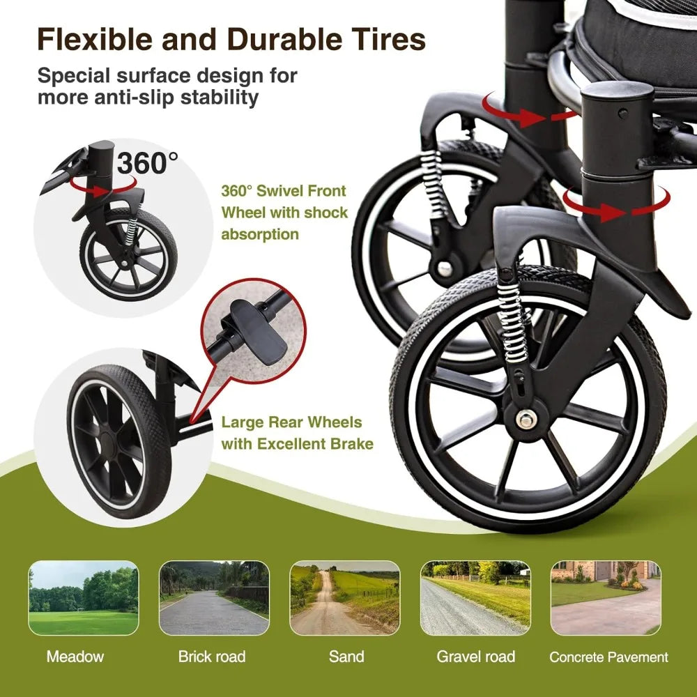 Stroller for Medium/Large Dogs One-Click Folding, Extra Large Pet Stroller for 2 Dogs with Storage Pocket & Shock Absorption