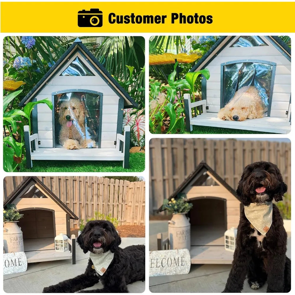 Aivituvin Dog House Outdoor with Metal Frame, Dog Kennel Outside for Small to Medium Breed, 45 Weatherproof Large Dog Shelter wi