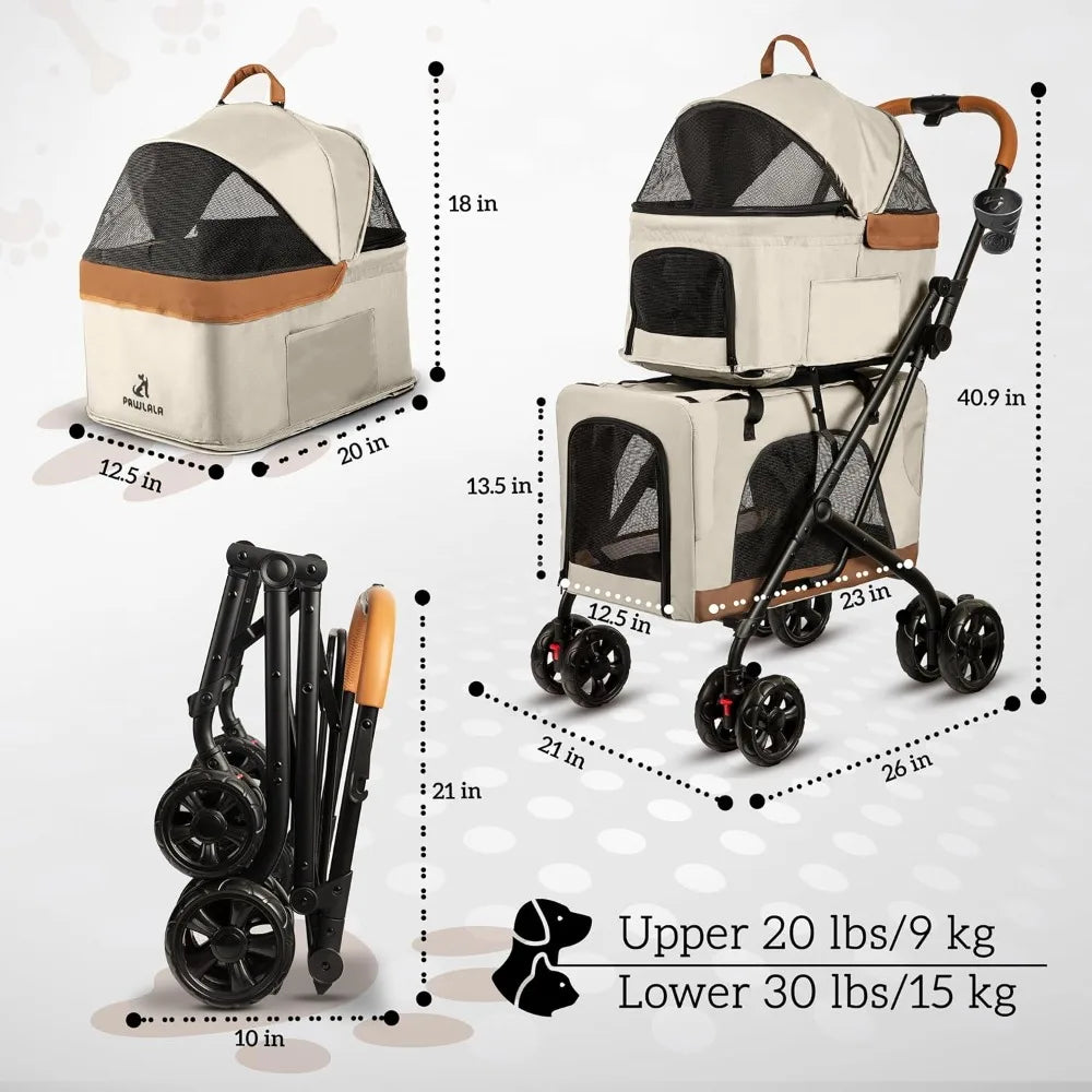 Pet Stroller with Detachable Carriers - Ideal for 2 Dogs or Cats - Compact & Convenient Design - Easy Assembly Double Dog