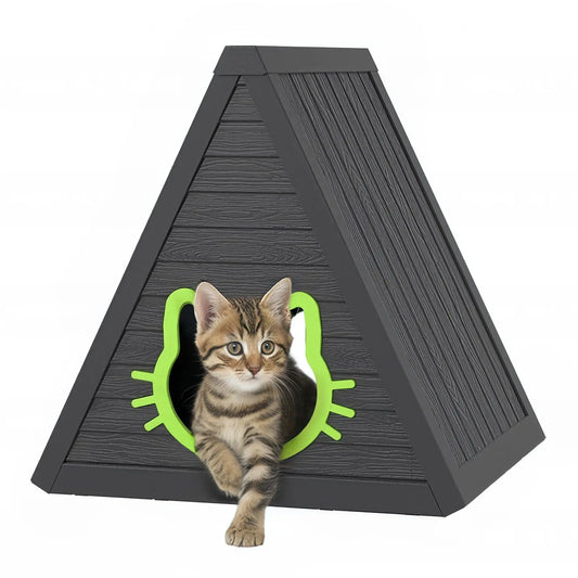 Triangular A Frame Plastic Cat House Cute Cat Head Entrance Semi Enclosed Kitten Hideaway Bed Minimalist Textured Indoor Pet Shelter Home Decor Cat Cave
