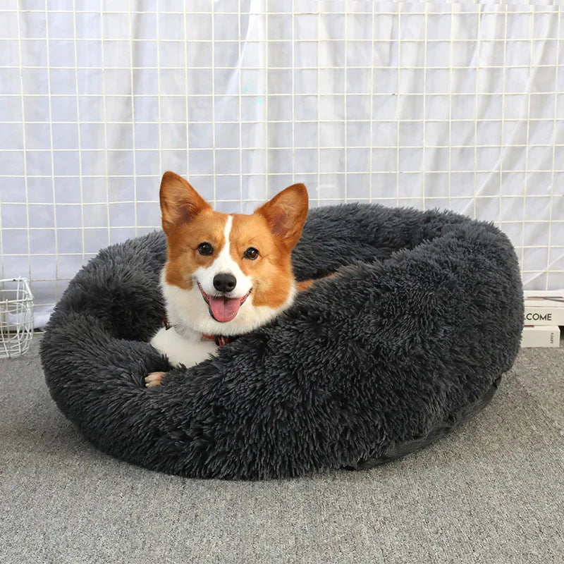 Round Dog Bed House Long Plush Basket Fluffy Sofa Pet Bed for Samll Large Dogs Cat Winter Warm Puppy Cushion Kennel Pet Supplies