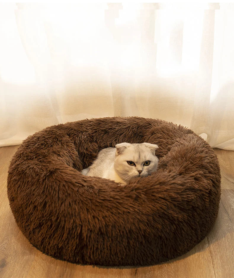 Round Dog Bed House Long Plush Basket Fluffy Sofa Pet Bed for Samll Large Dogs Cat Winter Warm Puppy Cushion Kennel Pet Supplies
