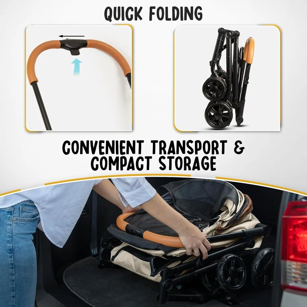 Pet Stroller with Detachable Carriers - Ideal for 2 Dogs or Cats - Compact & Convenient Design - Easy Assembly Double Dog