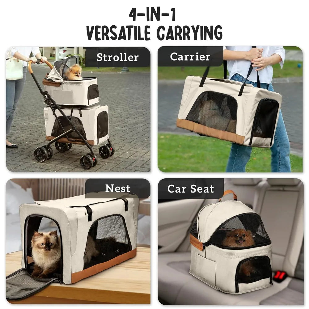 Pet Stroller with Detachable Carriers - Ideal for 2 Dogs or Cats - Compact & Convenient Design - Easy Assembly Double Dog