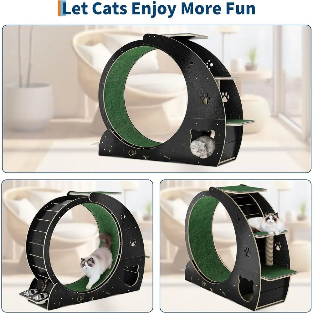40 Large Indoor Cat Exercise Wheel, 4-in-1 Running Treadmill with Carpeted Track and Scratcher