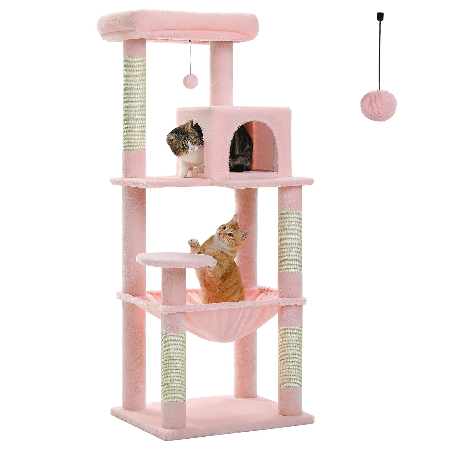 Cat Tree for Indoor Cats Multi-Level Cat Tower with Large Hammock Sisal Covered Scratching Posts Cozy Condo and Top Perch Pink
