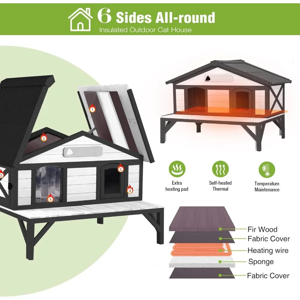 Insulated Outdoor Cat Shelter for Large Cats with Weatherproof Heating Pad and Insula