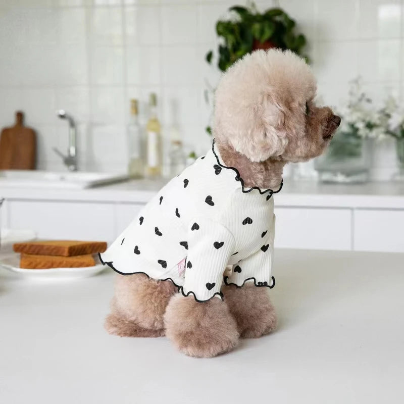Autumn Winter Pet Undercoat Dog Clothes Cute Heart Print Waffle Home Vest Dog Cat Yorkshire Schnauzer Maltese New Year Christmas