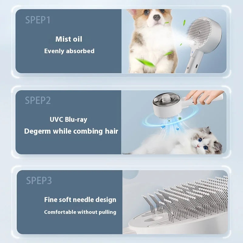 Pet Spray Massage Comb One-Click Hair Removal Comb for Cats and Dogs Cat Hair Comb Uv Bactericidal Mite Removal Comb for Cats