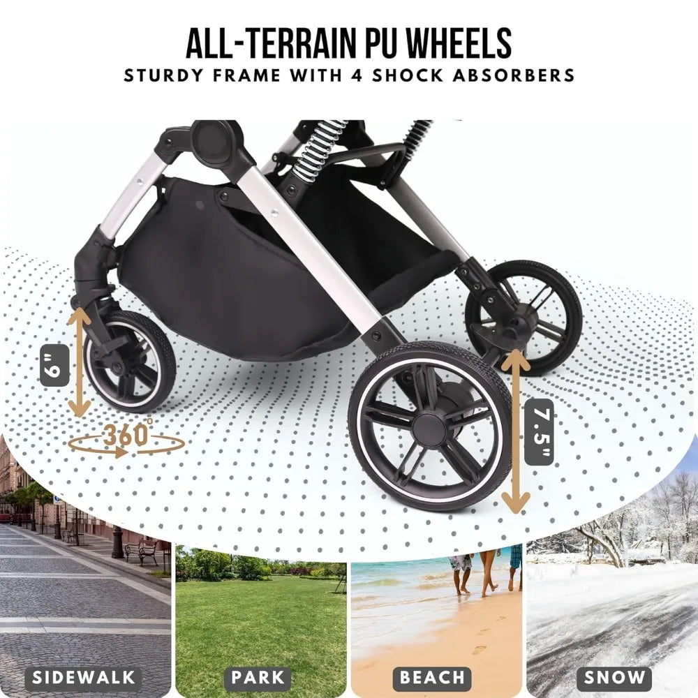 Stroller for Small Medium Dogs Cats Up to 45 lbs, Travel Lite Collapsible, All Terrain 4 Wheels for Jogging, Running, Grey