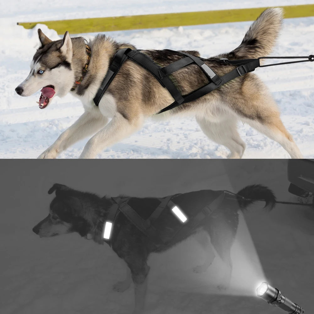 Dog Sledding Harness Refletive Pet Weight Pulling Sled Harness Vest For Medium Large Dogs Husky Canicross Skijoring Scootering