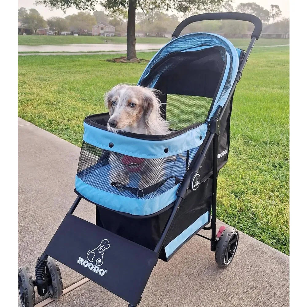 4 Wheel Dog Cat Pet Stroller Best Lightweight Foldable Compact Portable Jogger All Terrain Travel Pet Gear Puppy Doggie