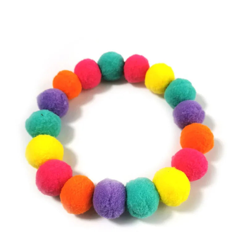 50pcs Elastic Plush Pom Ball Pet Collar Rainbow Flower Hair Decoration Dog Bowtie Necklace Pet Cat Bow Dog Grooming Accessories