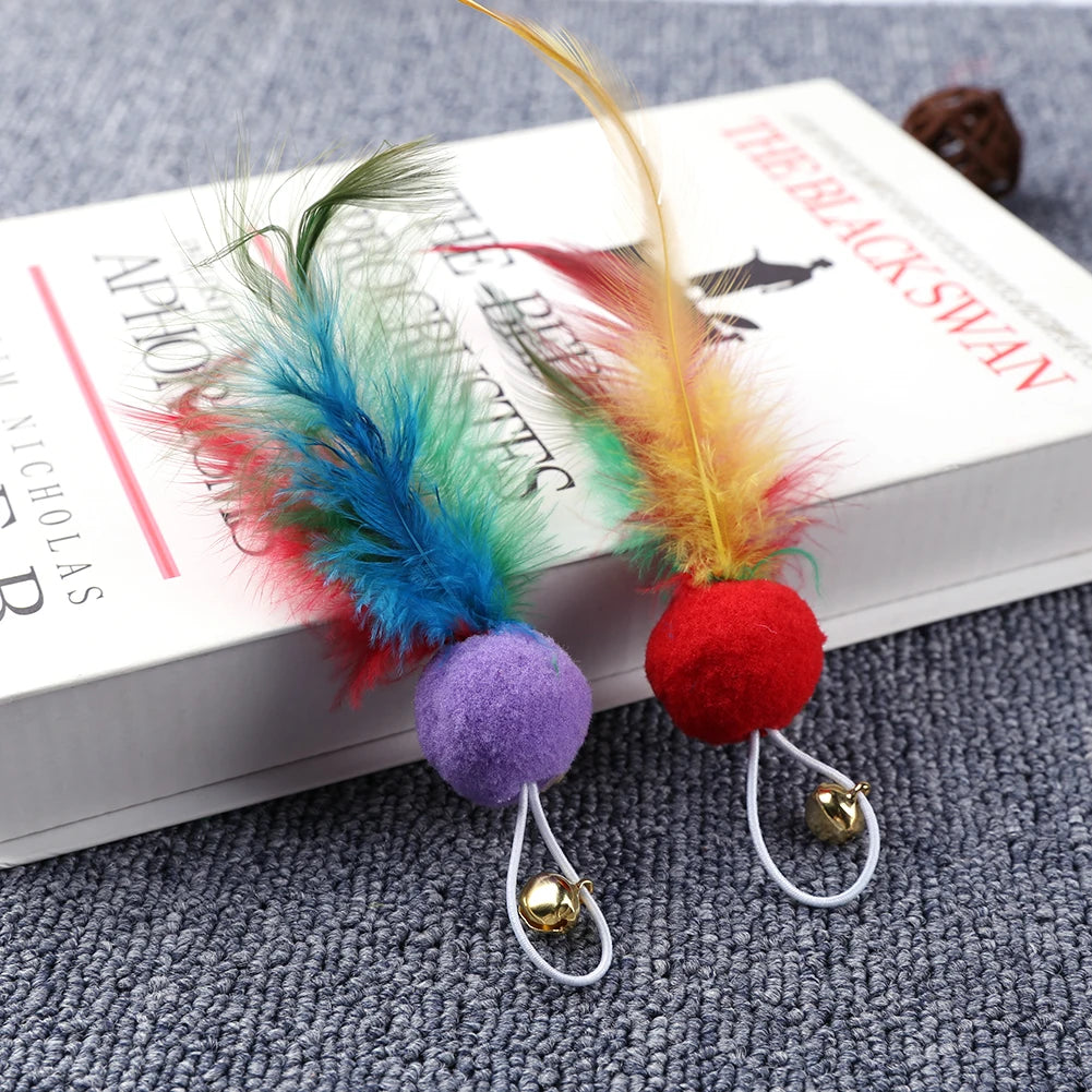 10Pcs Replacement Cat Feather Toys with Bell Feather Replacement Head Cat Wand Toy Refills for Indoor Cats Kitten Exercise