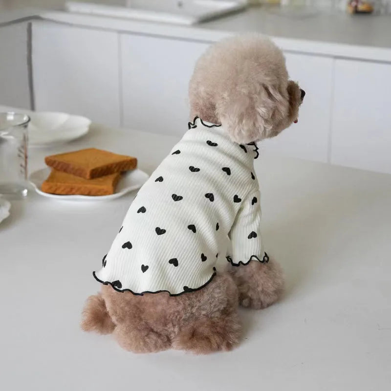 Autumn Winter Pet Undercoat Dog Clothes Cute Heart Print Waffle Home Vest Dog Cat Yorkshire Schnauzer Maltese New Year Christmas