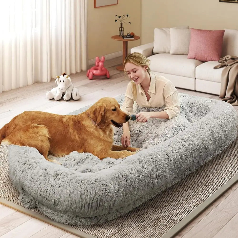 Orthopedic 46x10x76 Large Adult Human-Sized Dog Bed, Removable Cover, Light Grey