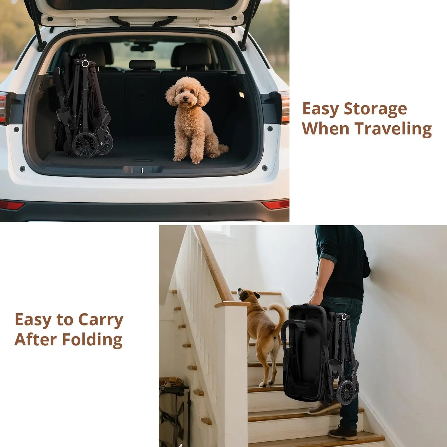 4-Wheel Lightweight Dog Stroller Foldable For Cats Dogs Up to 50 Lbs 360° Swivel Wheels & Foot Brake Weatherproof Pet Stroller