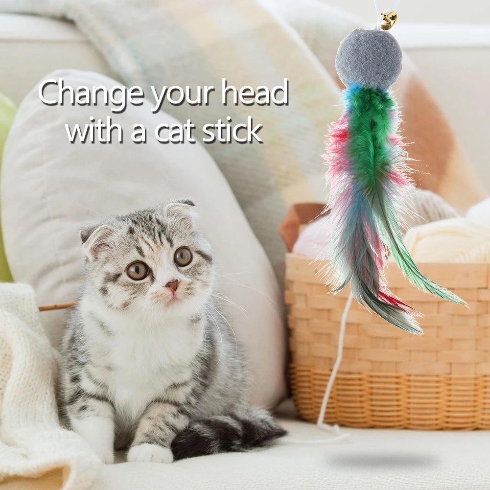 10Pcs Replacement Cat Feather Toys with Bell Feather Replacement Head Cat Wand Toy Refills for Indoor Cats Kitten Exercise
