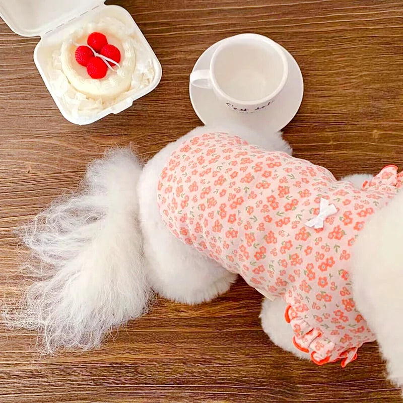 Luxury Dog Clothes Floral Print Dog Vest T-shirt for Chihuahua Bulldog Clothing Spring Lovely Puppy Cat Vest Summer Pet Costume