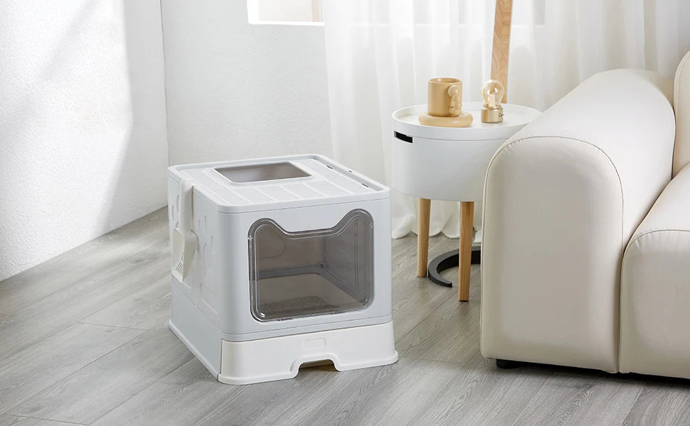 Easy Cleaning Cat Litter Box Large Cat Pan Drawer Anti-Splashing Cat Potty Toilet Tray with Scoop