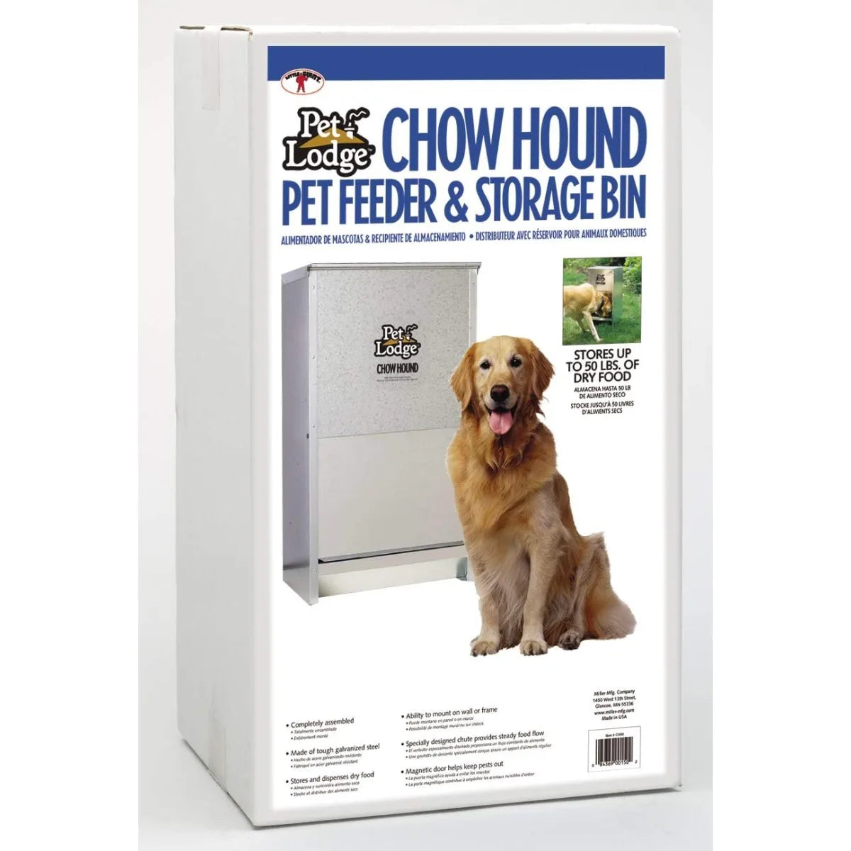 Pet Lodge Automatic Dog Feeder, Outdoor Chow Hound for Large Dogs, 50 lb Tough Galvanized Steel, Made in USA