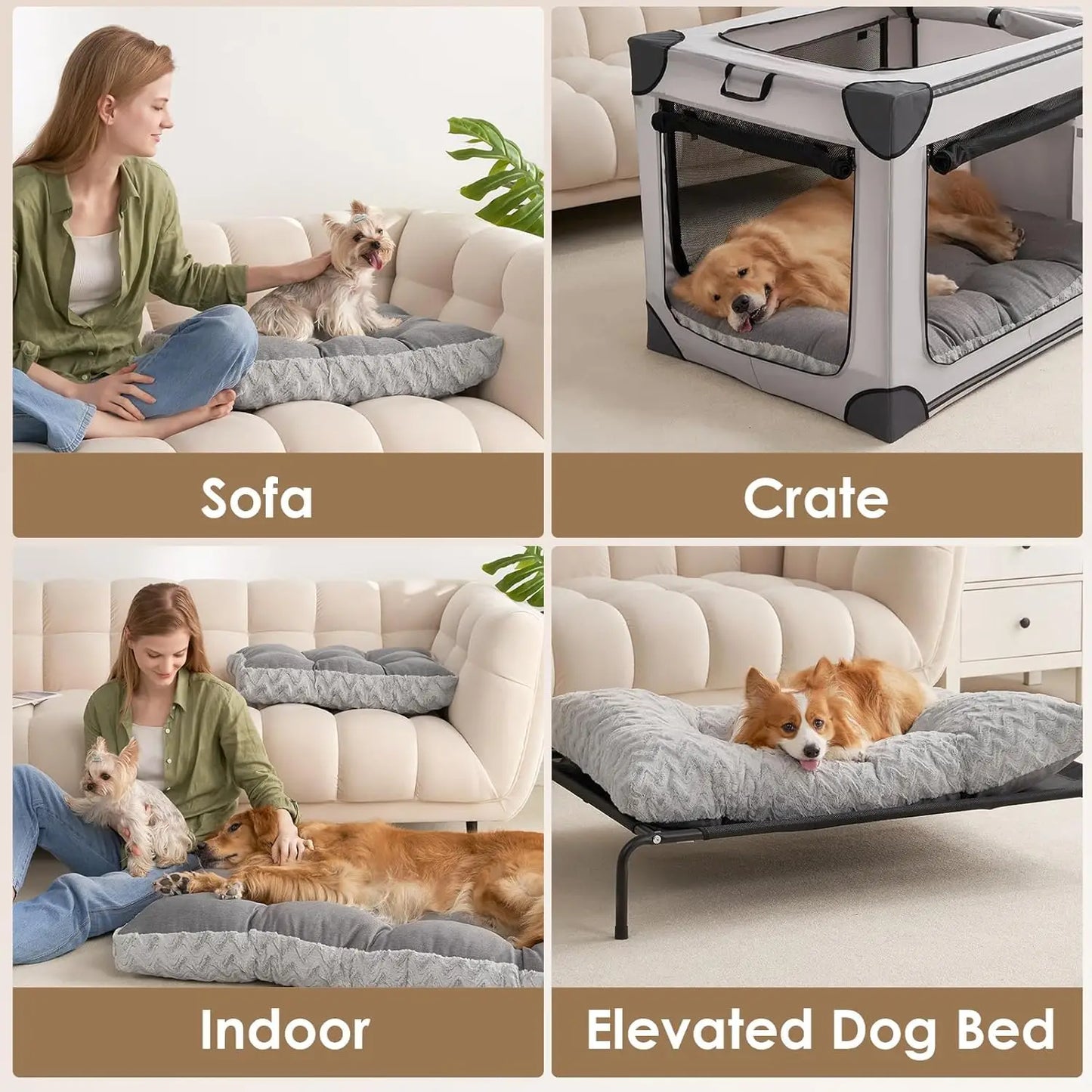 Washable XL Dog Crate Bed, Reversible Plush Faux Fur Mat, 41' x 27' x 4', Grey