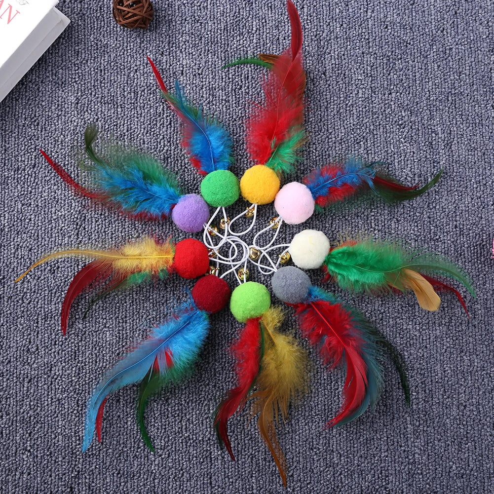 10Pcs Replacement Cat Feather Toys with Bell Feather Replacement Head Cat Wand Toy Refills for Indoor Cats Kitten Exercise