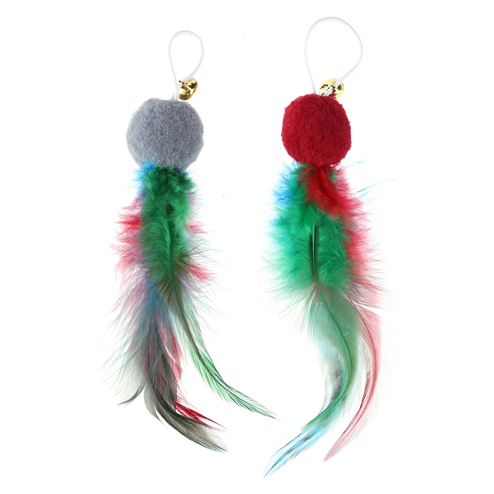 10Pcs Replacement Cat Feather Toys with Bell Feather Replacement Head Cat Wand Toy Refills for Indoor Cats Kitten Exercise