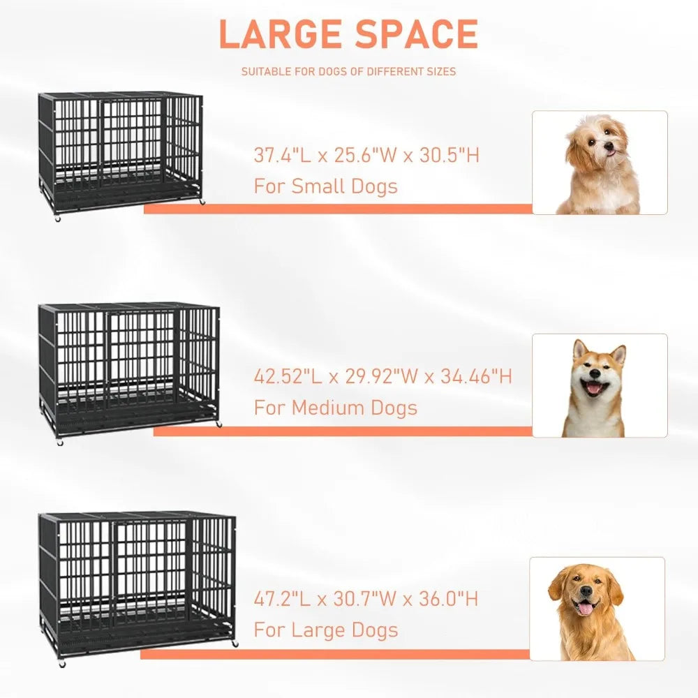 Sturdy 48/38 Inch Dog Crate with Lockable Wheels and High Anxiety Security for Large Breeds