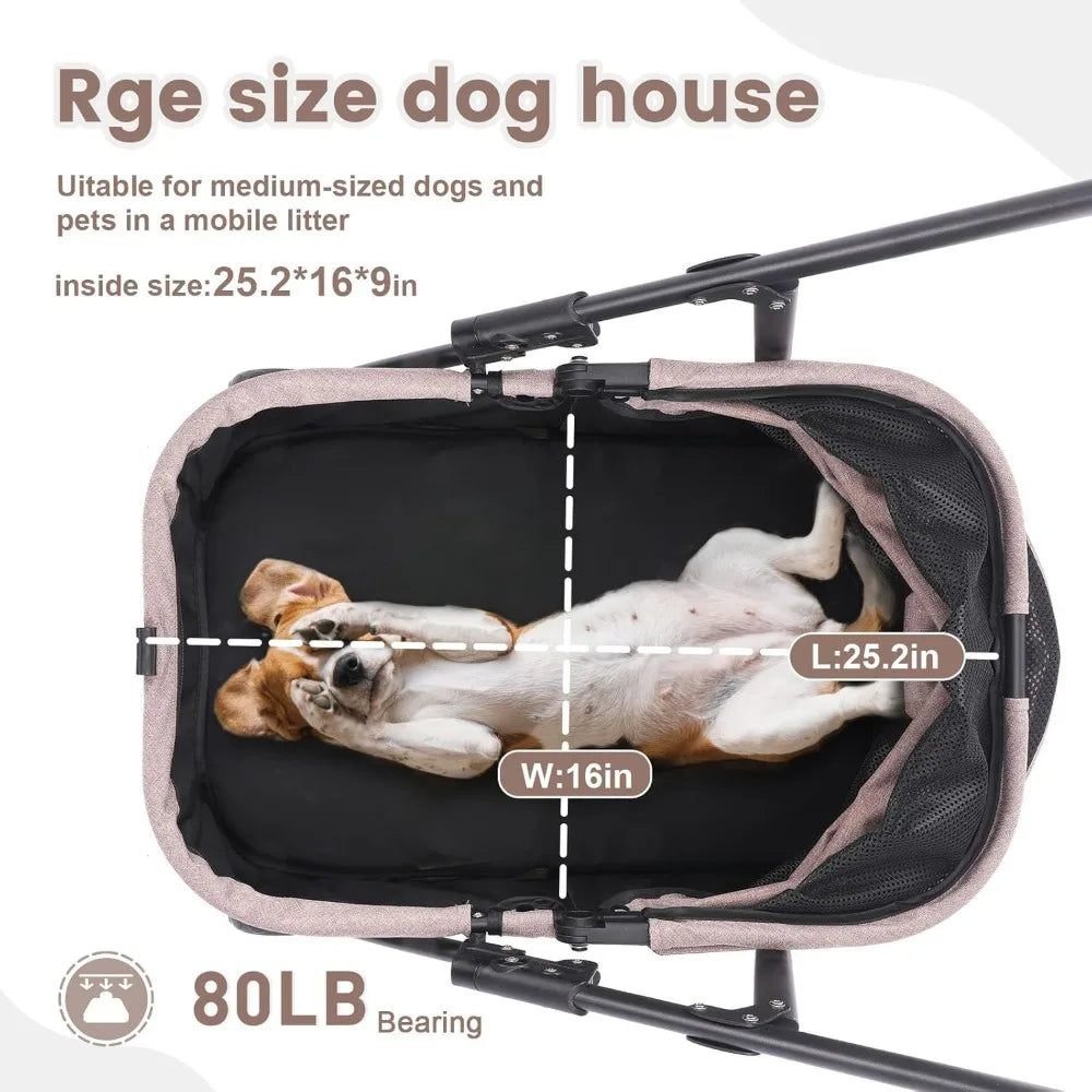 Larger Capacity Dog Stroller for Large Dogs, Update Pet Stroller for Medium Dogs Up to 20-66lbs, 4 Wheel All-Terrain with C