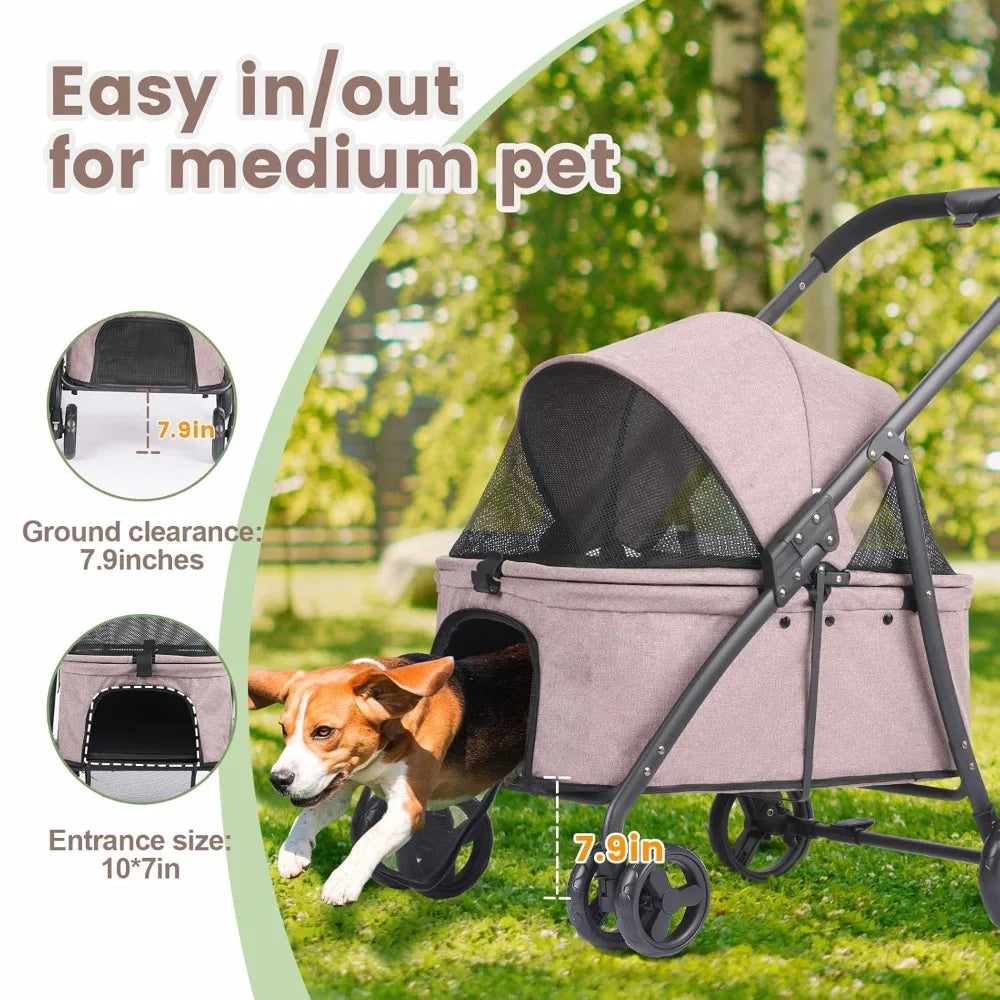 Larger Capacity Dog Stroller for Large Dogs, Update Pet Stroller for Medium Dogs Up to 20-66lbs, 4 Wheel All-Terrain with C