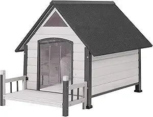 Aivituvin Dog House Outdoor with Metal Frame, Dog Kennel Outside for Small to Medium Breed, 45 Weatherproof Large Dog Shelter wi