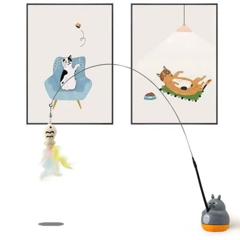 New cat funny cat stick steel wire long pole feather cute cat toy kitten fishing rotating self-pleasure relief pet toy