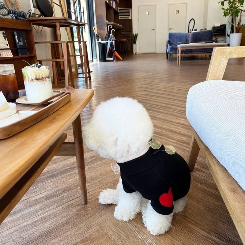 Winter Dog Shirt Heart-shaped Patch Embroidery Sweatshirt Chihuahua Breathable Warm Shirt Puppy Outdoor Clothes Pet Supplies