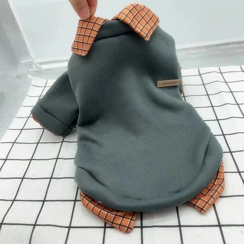 Pet Dog Clothes Warm Winter Shirt Collar Patchwork Hoodie Jacket for Small Dog Coat Bear Hoodie Pet Plaid Shirt Puppy Clothing