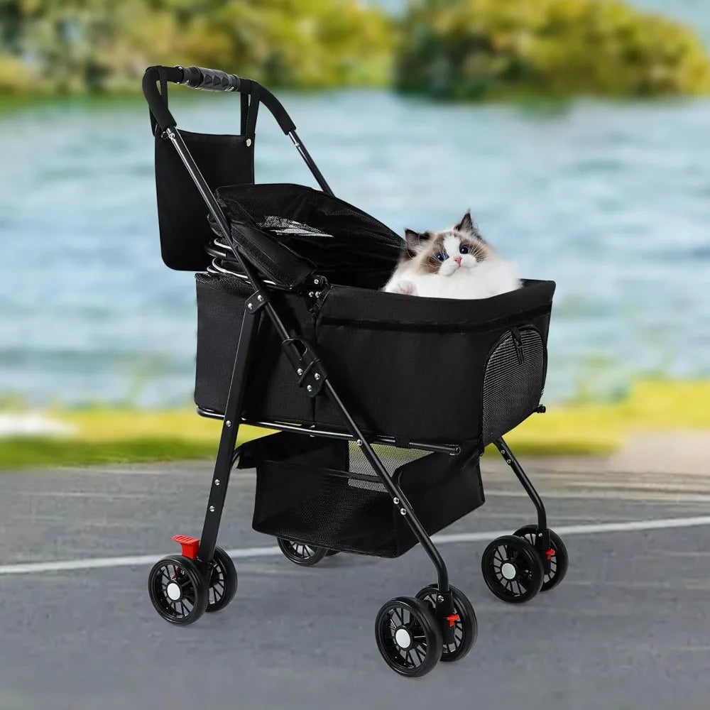 Pet Dog Stroller for Small Medium Dogs 10-50 lbs, Foldable Cat-Strollers for 2-Cats with Removable Carrier, Pet-Strollers