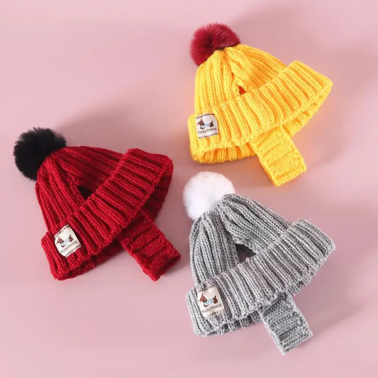 Winter Pet Dog Knitted Hat Ear Exposed Headgear Windproof Fashion Cat Headband Autumn And Winter Fur Ball Pet Dress Up Supplies