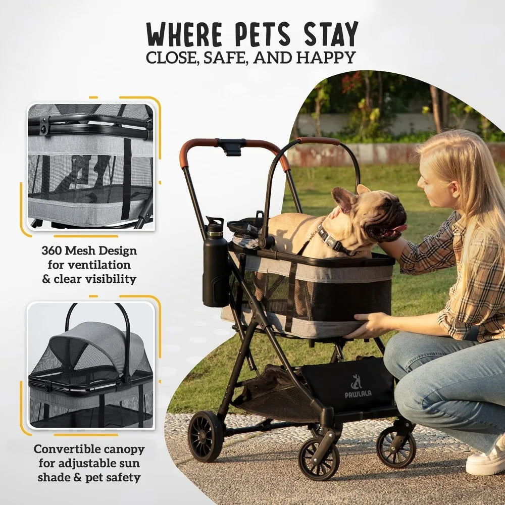 Stroller with Detachable Carrier - Ideal for Small to Medium Dogs & Cats - Compact & Convenient Design - Easy Assembly Pet S