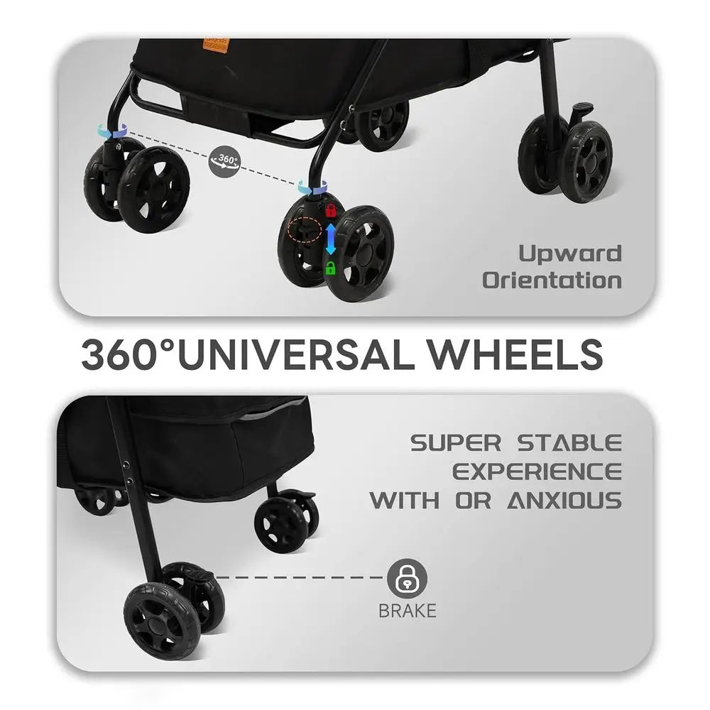 4 Wheels Pet Stroller, One-Click Folding, Portable Folding Dog Cat Stroller, Sunshade, Storage Bag, Waterproof Oxford Fiber, Bre