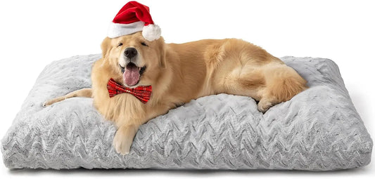 Washable XL Dog Crate Bed, Reversible Plush Faux Fur Mat, 41' x 27' x 4', Grey