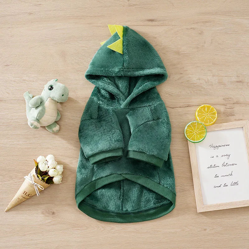 Fashion Cute Dog Pet Clothes Winter and Autumn Dinosaur Hoodie Plush Soft Flannel Fluffy Casual Comfortable Cozy Casual Apparel
