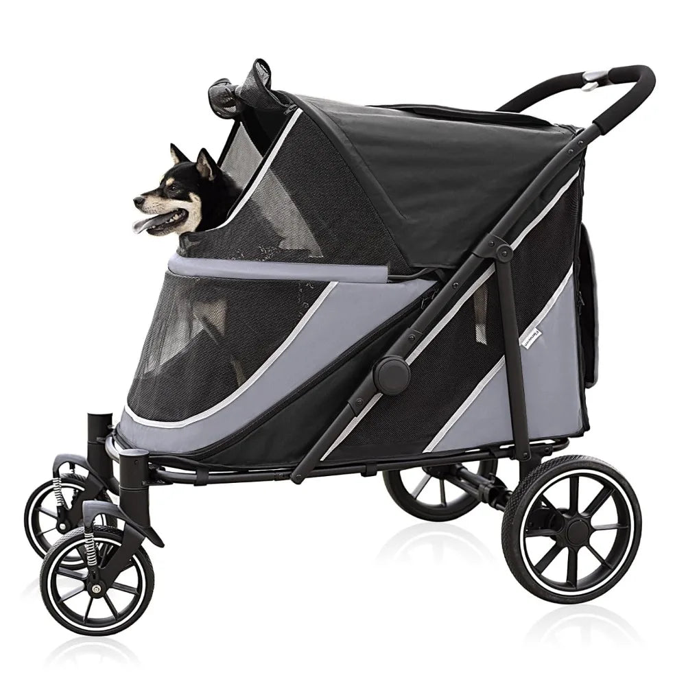 Stroller for Medium/Large Dogs One-Click Folding, Extra Large Pet Stroller for 2 Dogs with Storage Pocket & Shock Absorption