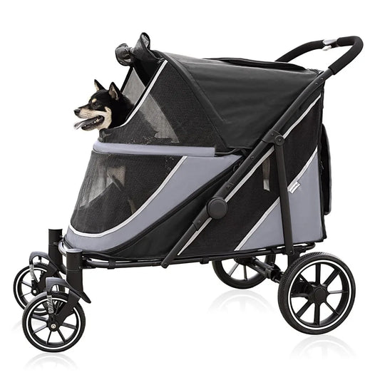 Stroller for Medium/Large Dogs One-Click Folding, Extra Large Pet Stroller for 2 Dogs with Storage Pocket & Shock Absorption