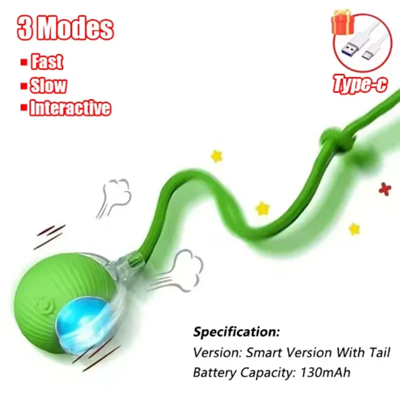 Rechargeable Automatic Rolling Ball Cat Toy – Fake Tail, Imitate Mouse, Electric Interactive for Cats & Dogs
