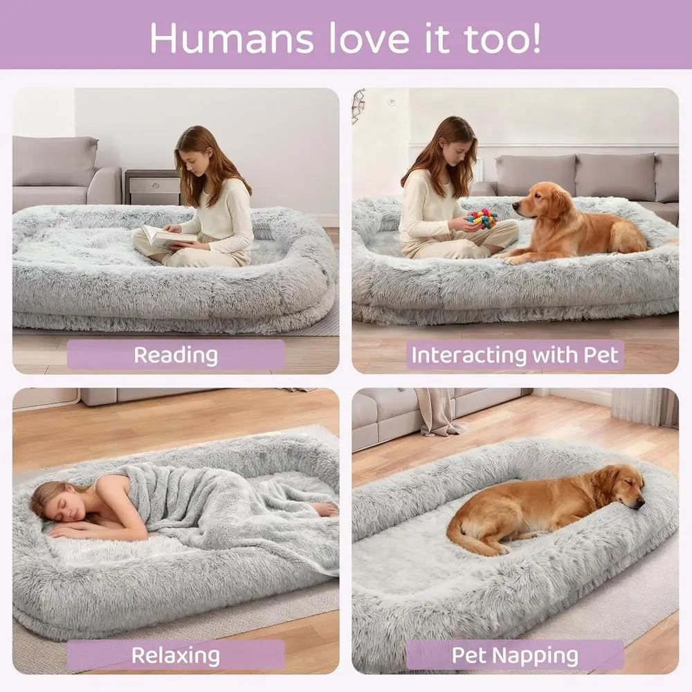 Orthopedic 46x10x76 Large Adult Human-Sized Dog Bed, Removable Cover, Light Grey